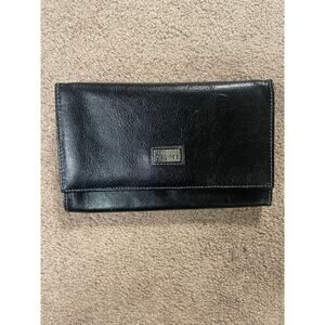 Francesco MAMI black leather‎ wallet silver many pockets snap closure